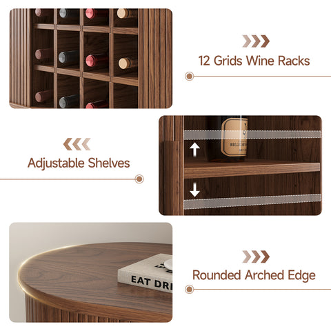 ONBRILL Fluted Wine Bar Cabinet with LED Light