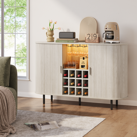 ONBRILL Fluted Wine Bar Cabinet with LED Light