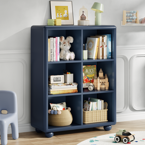 Kids Bookshelf, Large Wooden Bookcase with 6 Cube Storage, Girl Toy Storage Organizer Cabinet with Child Safe Paint&Thick Board, Boy Tall Book Shelves Nook for Office Playroom Living Room